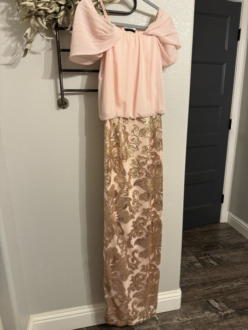 Calvin Klein Blush Pink and Gold Sequin Maxi Dress
